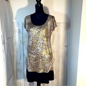 Y2K MSK Women's Gold & Black Animal Print Cap Sleeve Scoop Neck Tunic Size L